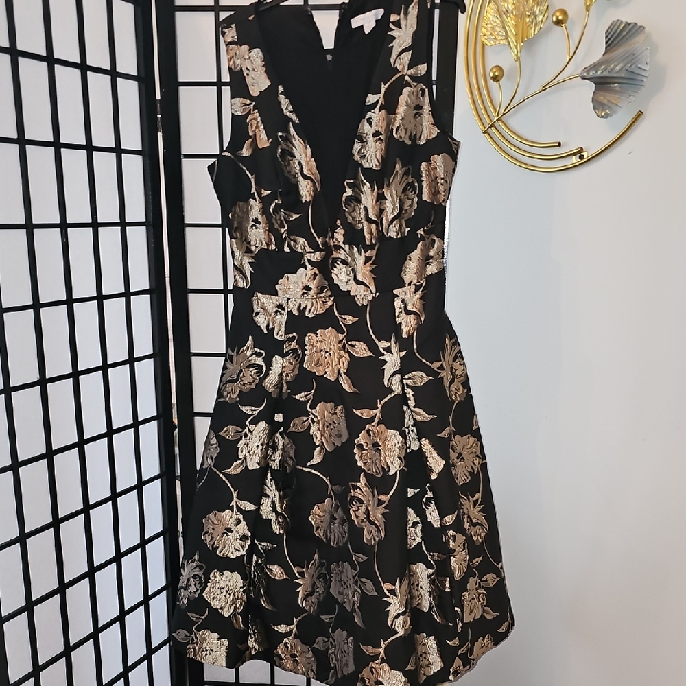New York & Company Gold and Black Fit and Flare Midi Dress - Picture 3 of 3